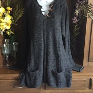 Ruff Hewn long pullover 1/2 button gray sweater lg